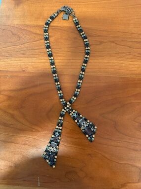 Crystal-Embellished Black and Gold Women’s Lariat Necklace